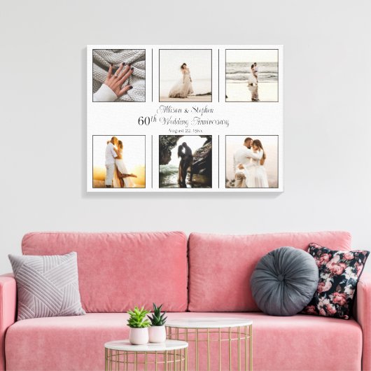Minimalistisch 6 Foto 60th Wedding Jubileum Canvas Afdruk (Insitu (Woonkamer))