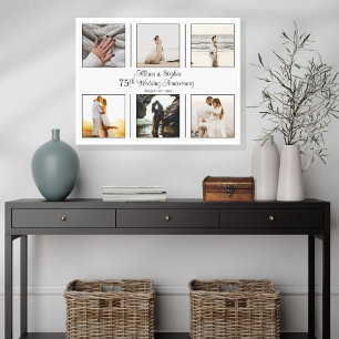 Minimalistisch 6 Foto 75th Wedding Jubileum Canvas Afdruk