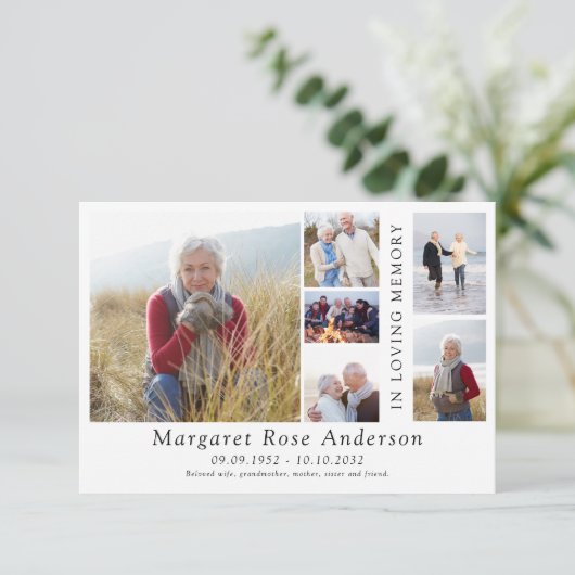 Minimalistisch 6 Foto Bereavement Funeral Bedankkaart (Staand voorkant)