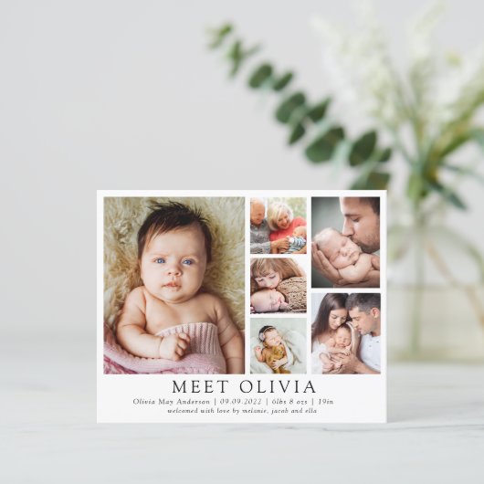 Minimalistisch 6 Foto Hallo Baby geboorteaankondig (Staand voorkant)