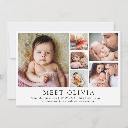 Minimalistisch 6 Foto Hallo Baby geboorteaankondig Aankondiging (Voorkant)