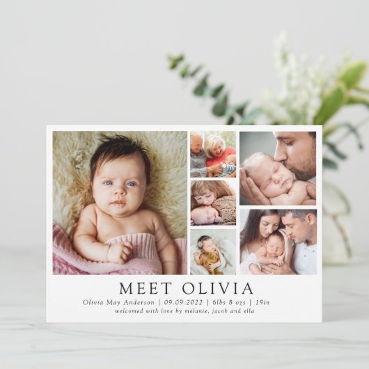 Minimalistisch 6 Foto Hallo Baby geboorteaankondig Aankondiging (Staand voorkant)