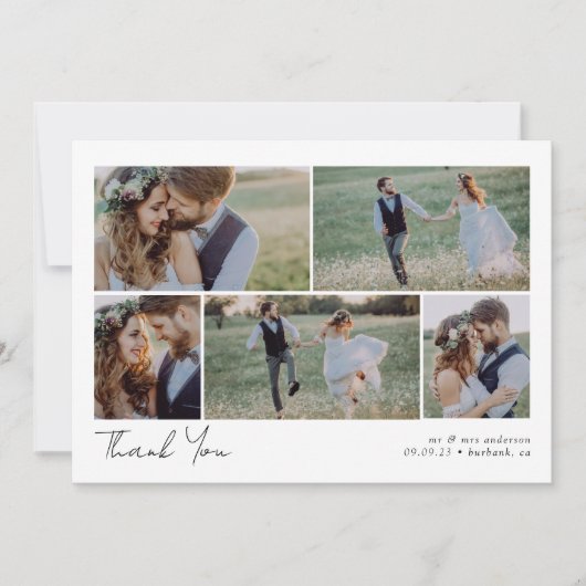 Minimalistisch 6 Fotokalligrafie bruiloft Bedankkaart (Voorkant)