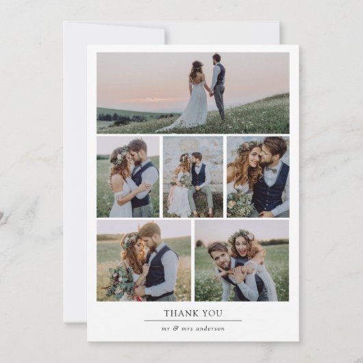 Minimalistisch 7 fotohuwelijk bedankkaart (Voorkant)