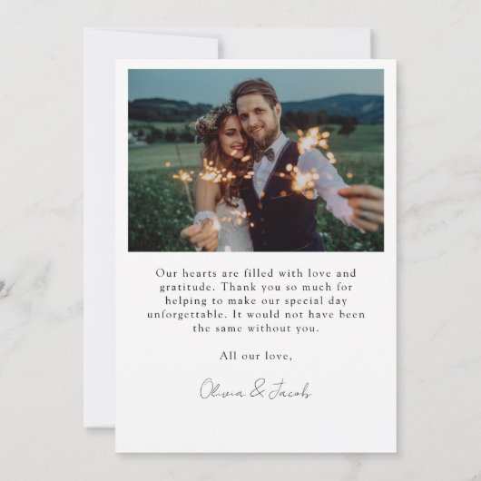 Minimalistisch 7 fotohuwelijk bedankkaart (Achterkant)