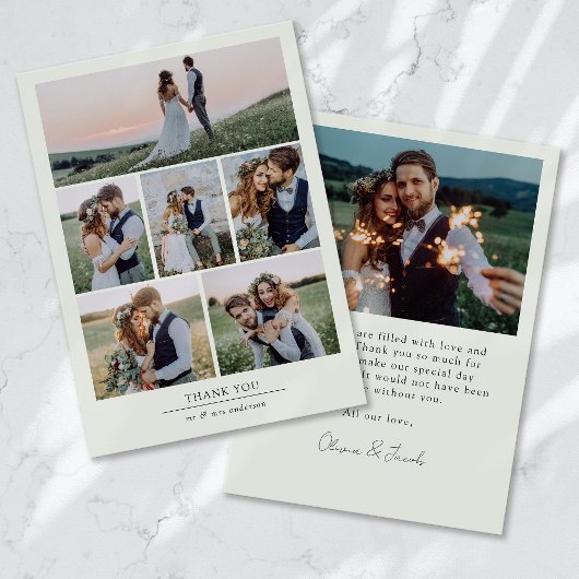 Minimalistisch 7 fotohuwelijk bedankkaart