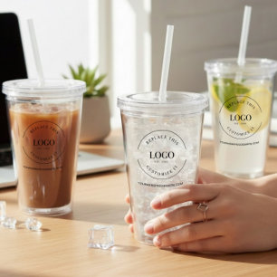 Minimalistisch aangepast bedrijfslogo en website acryl drinkbeker
