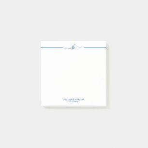 Minimalistisch Aangepast Blauw op Wit Script Monog Post-it® Notes