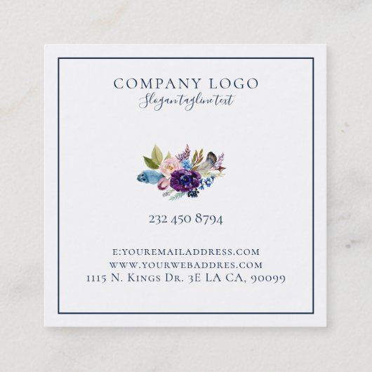 Minimalistisch aangepast bloemmonogram vierkante visitekaartje (Achterkant)
