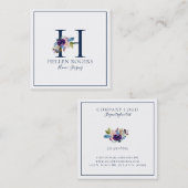 Minimalistisch aangepast bloemmonogram vierkante visitekaartje (Voorkant / Achterkant)
