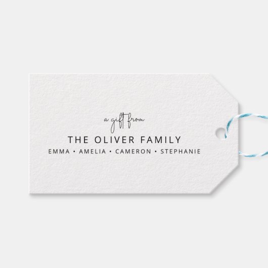 Minimalistisch aangepast cadeau van familienaam cadeaulabel (Voorkant (Horizontaal))