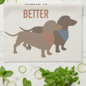 Minimalistisch aangepast Dachshund Silhouettes-cit Theedoek (Gevouwen)