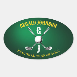Minimalistisch Aangepast Elegant Golf Monogram Ont Ovale Sticker