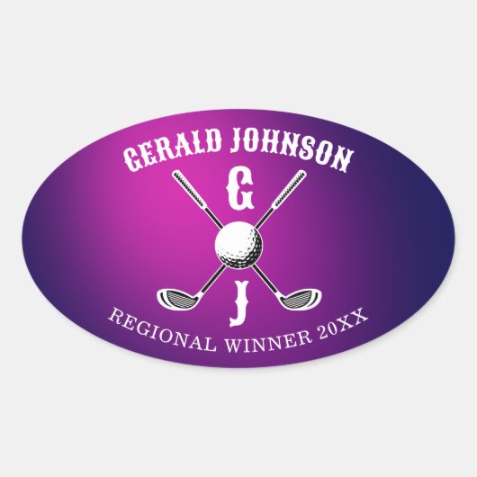 Minimalistisch Aangepast Elegant Golf Monogram Ont Ovale Sticker (Voorkant)