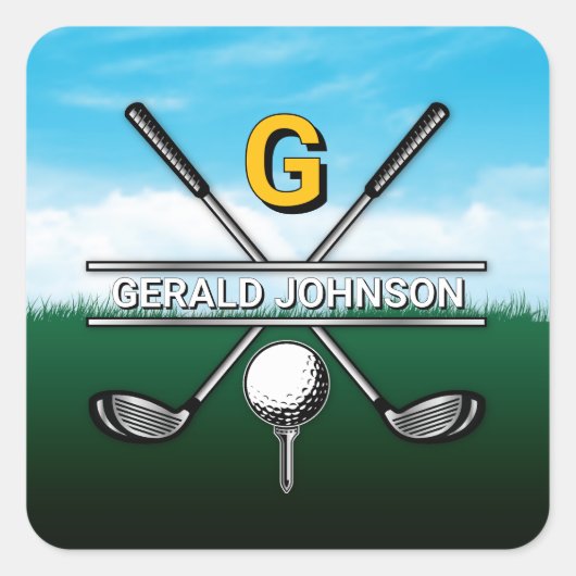 Minimalistisch Aangepast Elegant Golf Monogram Ont Vierkante Sticker (Voorkant)