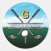 Minimalistisch aangepast elegant Golfmonogram Ronde Sticker (Voorkant)