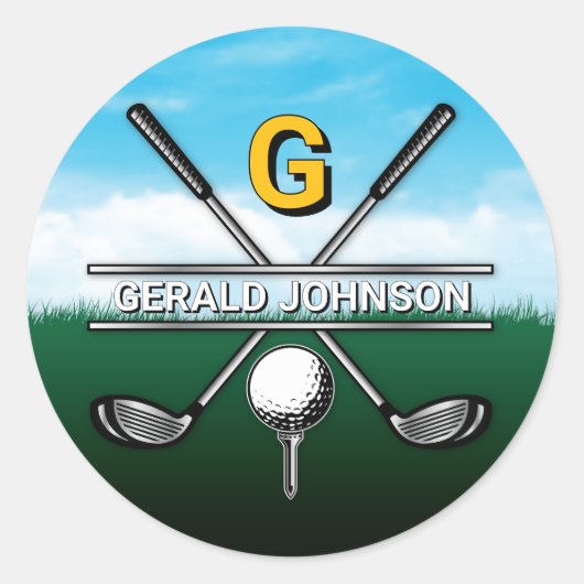Minimalistisch aangepast elegant Golfmonogram Ronde Sticker (Voorkant)