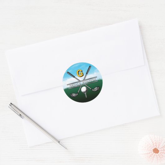 Minimalistisch aangepast elegant Golfmonogram Ronde Sticker (Envelop)