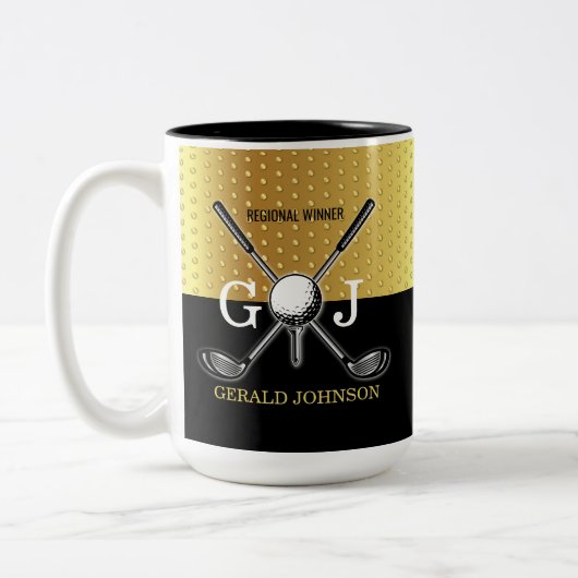 Minimalistisch aangepast elegant Golfmonogram Tweekleurige Koffiemok (Links)