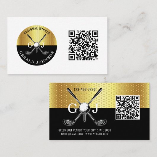 Minimalistisch aangepast elegant Golfmonogram Visitekaartje (Voorkant / Achterkant)