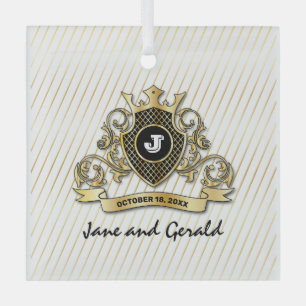 Minimalistisch aangepast elegant monogram-ontwerp glas ornament