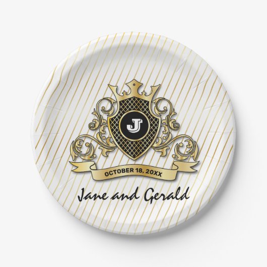 Minimalistisch aangepast elegant monogram-ontwerp papieren bordje (Voorkant)
