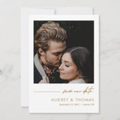 Minimalistisch aangepast gouden schrift save the date (Voorkant)