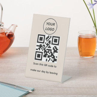 Minimalistisch aangepast logo QR-code acrylen tafe Reclamebord Met Voetstuk