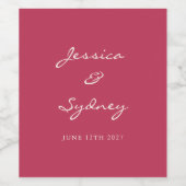 Minimalistisch aangepast Magenta Red Script Wedden Wijn Etiket (Enkel label)