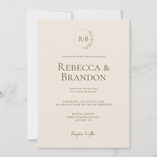 Minimalistisch aangepast monogram bloemenkrans neu kaart (Voorkant)