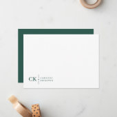 Minimalistisch aangepast Monogram Forest Green Sta Notitiekaartje (Voorkant / Achterkant in situ)