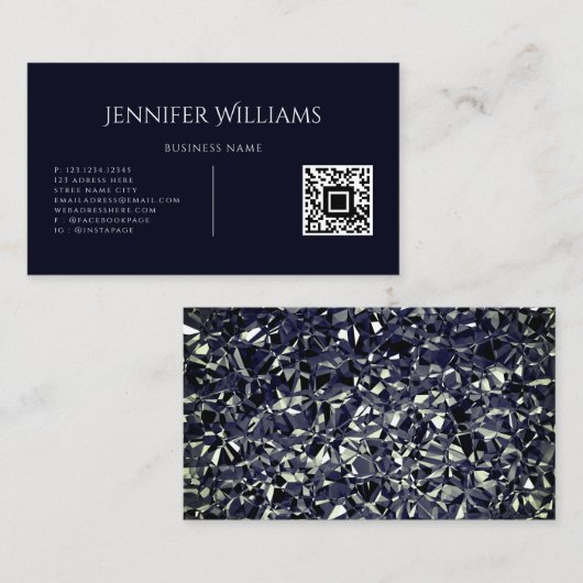 Minimalistisch aangepast QR-codescript modern blau Visitekaartje (Voorkant / Achterkant)