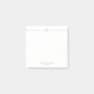 Minimalistisch aangepast roze script Monogram Post-it® Notes