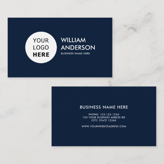 Minimalistisch aangepast zeeblauw Logo Modern Visitekaartje (Voorkant / Achterkant)