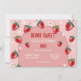 Minimalistisch aardbei Berry eerste verjaardag Kaart