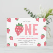 Minimalistisch aardbei Berry eerste verjaardag Kaart (Staand voorkant)