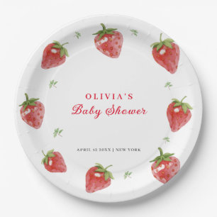Minimalistisch aardbeien lief meisje Baby shower Papieren Bordje