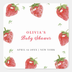 Minimalistisch aardbeien lief meisje Baby shower Vierkante Sticker