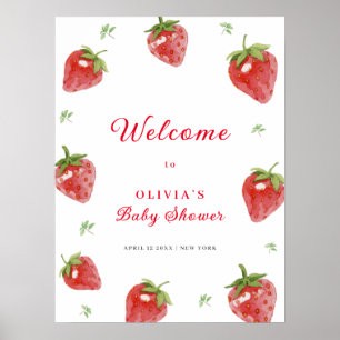 Minimalistisch aardbeien meisje welkom Baby shower Poster