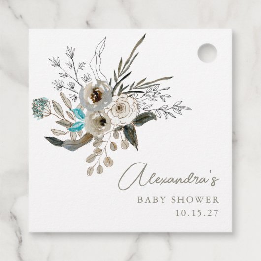 Minimalistisch aardeblauw botanisch Baby shower Bedankjes Labels (Achterkant)