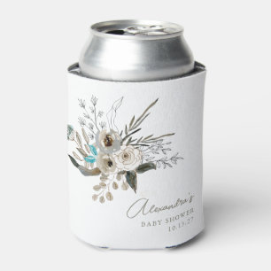 Minimalistisch aardeblauw botanisch Baby shower Blikjeskoeler