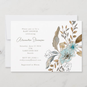 Minimalistisch aardeblauw botanisch Baby shower Kaart
