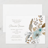 Minimalistisch aardeblauw botanisch Baby shower Kaart (Voorkant / Achterkant)