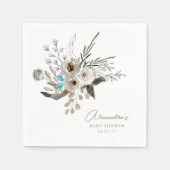 Minimalistisch aardeblauw botanisch Baby shower Servet (Voorkant)