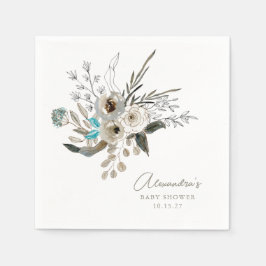 Minimalistisch aardeblauw botanisch Baby shower Servet