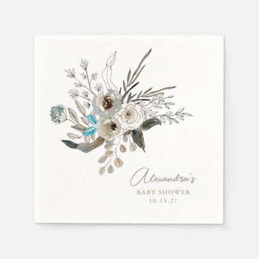 Minimalistisch aardeblauw botanisch Baby shower Servet (Voorkant)