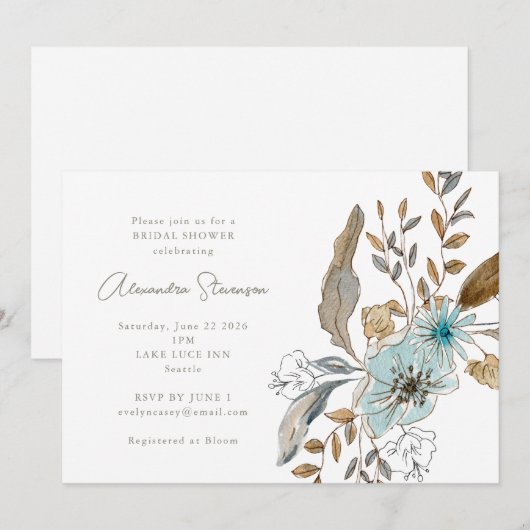 Minimalistisch aardeblauw botanisch Vrijgezellenfe Kaart (Voorkant / Achterkant)