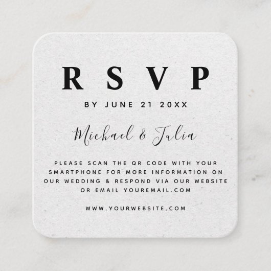 Minimalistisch aardkorftpapier QR-code bruiloft RS Informatiekaartje (Voorkant)