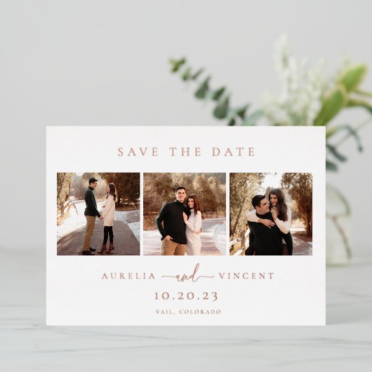 Minimalistisch aardkorstfoto bespaart datum folie uitnodiging (Staand Voorkant)