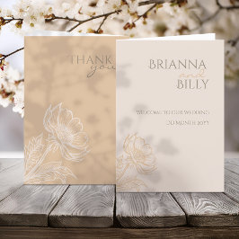 Minimalistisch aardse bloemige gevouwen bruiloft p programma